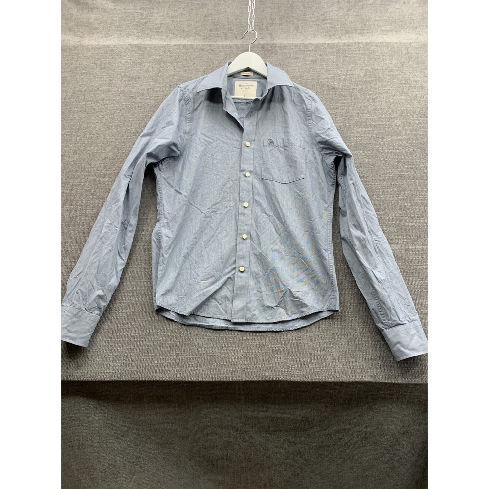 Abercrombie & Fitch Muscle Shirt Mens Large Blue Pleated Back Classic Button Up